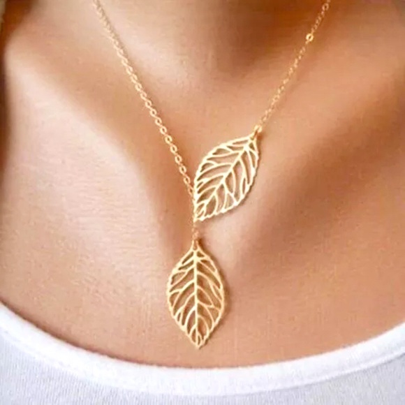 Gold Lasercut Lariate Leaf Choker Necklace Floral Plant Leafs Alloy Necklaces - Picture 1 of 16